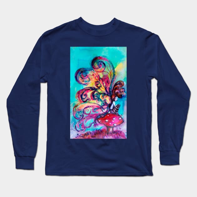 SMALL ELF OF MUSHROOMS Fantasy Watercolor Long Sleeve T-Shirt by BulganLumini